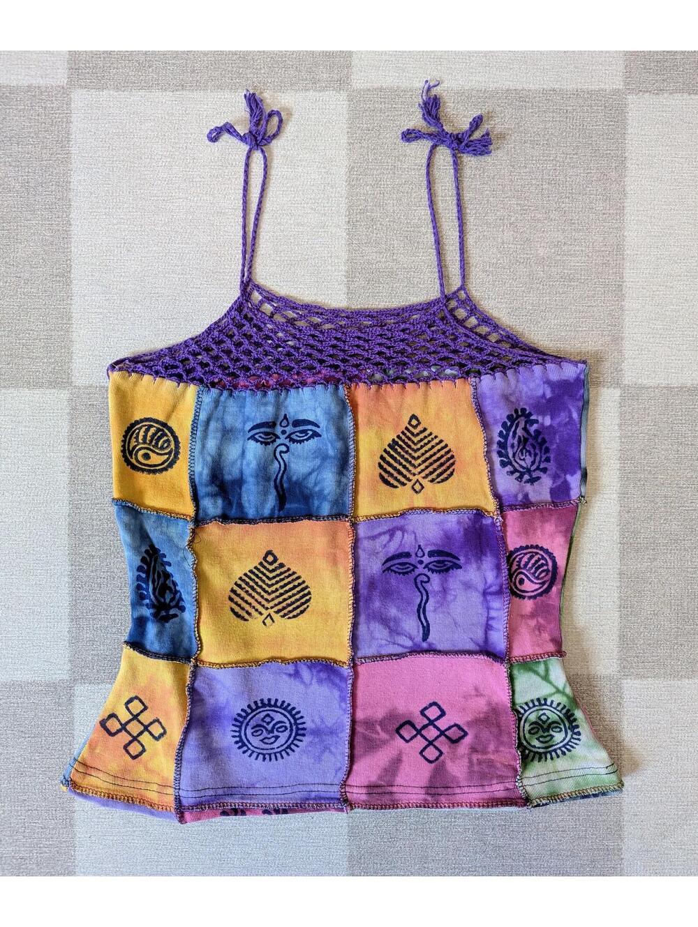 Vintage patchwork tie dye hippie tank top